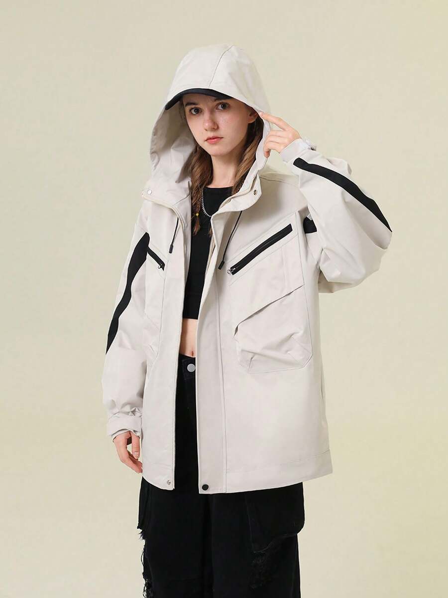 （早春/夏季新品）新款女士户外撞色拼接旅行运动连帽拉链外套 - 杏色 - 查看 1