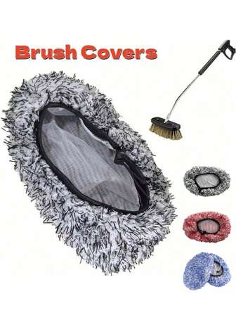 Car Wash Brush Cleaning Cloth Cover With Rope Buckle - Durable Chenille Material, Multi-Color Options For Car Tire, Window & Car Cleaning - Car Cleaning Accessory For Cleaning Cars, SUV, Truck, Caravans And Household Cleaning,Color Plush Car Wash Water Brush Replacement Cloth Cover Plush Chenille Mop Cover