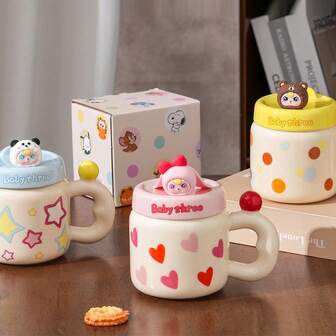  560ml Officially Licensed Cartoon Cute Embossed Mug, Suitable For Office, Home, Dorm And Holiday Gifts