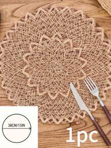 1pc/4pcs/6pcs/12pcs Rustic Style Natural Linen Woven Placemats, Round Plate Mats, Dining Table Decor For Home, Kitchen, Parties, Camping, Weddings, Festivals - Khaki - View 10