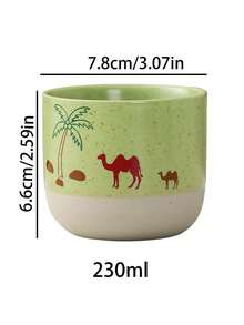 Xícara de cerâmica texturizada com estampa de camelo do deserto, estilo Oriente Médio (1 unidade). Ideal para café da manhã, leite e água. Decorativa e prática, perfeita para cafés sauditas. Feita em cerâmica de alta qualidade, com capacidade de 230ml, ideal para apreciar café turco, chá preto e café árabe. Perfeita para receber convidados, em encontros, cafés ou para uso diário. Representa perfeitamente o estilo de vida e o paladar do Oriente Médio. - Multicolorido - Ver 3