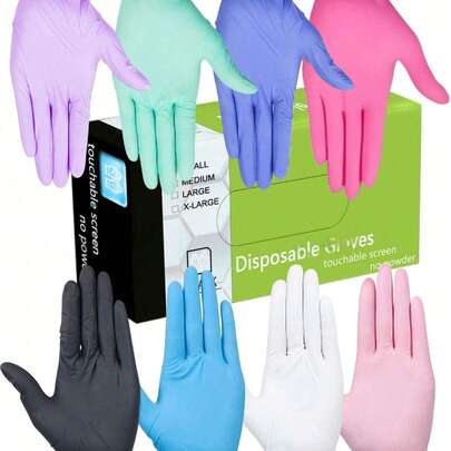 100/50只装一次性丁腈手套，耐用家用清洁手套，不含乳胶，防水防静电，适用于家居清洁、厨房、浴室、家居用品、情人节、复活节、感恩节、母亲节、父亲节、厨房服务、杯子、盘子、托盘、墙绘、照片绘画、清洁、蜡烛和节日装饰。（袋装）