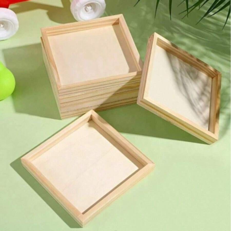 5/10pcs Unfinished Wooden Trays - Versatile Craft Wood Tray Set For Display & Serving, DIY Painting, Staining, 3D Puzzles & Art Projects - Natural Wood - For Crafters, Artists & DIY Enthusiasts - Great Gift For Creative Individuals - Multicolor - View 1