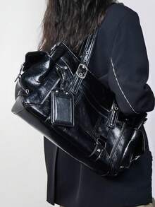 Y2K 时尚大容量托特包，多功能手提包，摩托车包，简约单肩包，通勤斜挎包