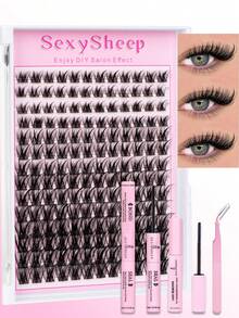 828pcs, 280pcs, 240pcs, 140pcs, 168pcs Individual False Eyelashes Set, Including Lower Lashes, D-Curl Lashes, Mixed Individual Lashes, Lash Glue, Sealant, Lash Tweezers, Suitable For Daily Commute Or Celebrations, Easy DIY Lash Application At Home - Black - View 9