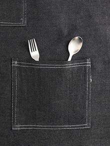 Denim Apron Soft - Unisex Bib Apron With Multifunctional Tool Pocket - Black - View 2