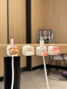 4pcs Cartoon Magnetic Cable Organizer Clips, Desktop Phone Charger Cord Holder Hooks - Multicolor - View 1