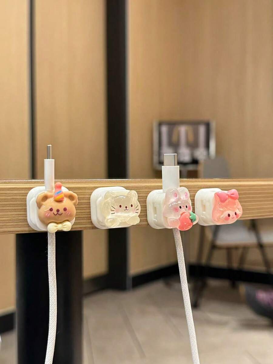 4pcs Cartoon Magnetic Cable Organizer Clips, Desktop Phone Charger Cord Holder Hooks - Multicolor - View 1