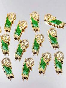 10 piezas/paquete Figura religiosa de aleación de oro con rhinestones de esmeralda verde, accesorios decorativos de arte de uñas lujosos y de moda, productos de uñas 3D sin olor y combinables, encantos de uñas, rhinestones y decoraciones. Suministros para uñas - Dorado - Ver 2