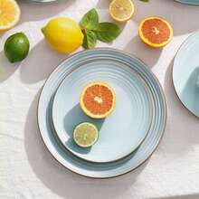 Richmount 12 Pieces Dinnerware Set, Plates And Bowls Sets For 4, Including Dinner Plates, Salad Plates And Cereal Bowls, Dishwasher And Microwave Friendly - 淺藍 - 查看 6