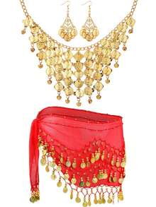 3pcs/Set Belly Dance Waist Chain, Necklace, Earrings Jewelry Set, Dance Performance Waist Scarf, Dance Practice Hip Scarf - Multicolor - View 13