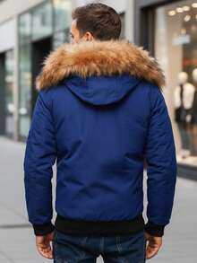 Herren-Winterjacke mit doppelter Kapuze, abnehmbarem Kunstpelzbesatz, mehreren Außen- und Innentaschen, Reißverschluss und Druckknöpfen, gerippten Bündchen und Saum, gefertigt aus strapazierfähigem Polyester. - Blau - Übersicht 4