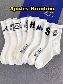 5 Pairs Of Random Letters Men's Mid-Tube Socks Simple Fashion Men's Socks White Socks - Multicolor - View 8