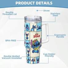 Lilo Stitchs Tumbler Vacuum Insulated Cartoon Coffee Cups With Lid Straw Smoothie Tea Mugs Bottle, 40oz - 8 + ONE SIZE - View 4
