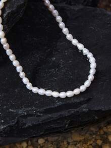 Opalesca 1 件优雅小巧 3-4 毫米微型淡水仿珍珠手链，S925 防过敏银女士手链，送给朋友生日、节日的礼物（16 厘米 + 4 厘米延长链） - 白色 - 查看 3