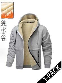 男士户外保暖内衬卫衣，休闲时尚，秋冬季 - 淺灰色 - 查看 2