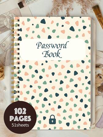 1 Cuaderno de contraseñas A5, 102 páginas con registro alfabético de nombre de usuario, sitio web, contraseña y notas, con espiral para fácil acceso, ideal para oficina en casa, útiles escolares y regalo del Día de San Valentín