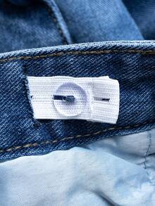 年轻男孩街头风格多口袋轻度水洗可调节腰部牛仔工装裤 - 深色水洗藍 - 查看 6