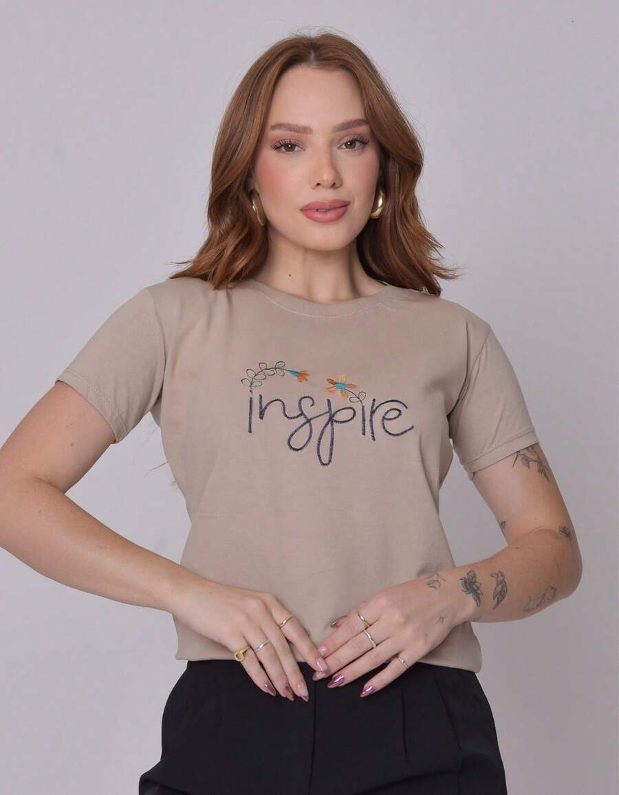 Embroidered T-Shirt For Women, 100% Premium Cotton, High Quality, Embroidered, Beach, Night, Holiday, Vacation, Home, Diary, Dating - INSPIRE - 查看 1