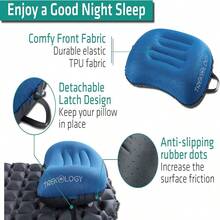 TREKOLOGY Almohada inflable ultraligera para camping y viajes - ALUFT 2.0 Almohada comprimible, compacta, cómoda, ergonómica e inflable para soporte en el cuello y la zona lumbar mientras acampas - Azul Marino - Ver 3