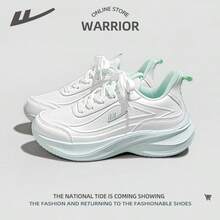 WARRIOR 1 Pair Women's Sporty Breathable Sneakers, Color Block Leather Low-Top Casual Shoes - White/Green - View 8