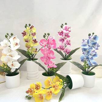 Planta artificial de orquídea Phalaenopsis con maceta - Flores falsas realistas de color rosa intenso, blanco, púrpura, decoración para el hogar, bodas, fiestas, mesa de la cocina, decoración de mariposas sin mantenimiento, material duradero, regalo esencial para las fiestas