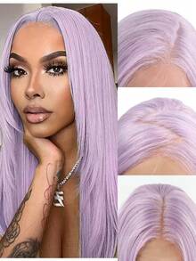 13x6 自由分缝蕾丝前假发，26 英寸，棕色、灰色、粉色、橙色、紫色可选，直发，无胶蕾丝假发，丝滑合成长直发，自然耐热纤维，带婴儿发，专为女性设计，预先拔毛，配有可调节绑带，适合日常佩戴，圣诞节和万圣节皆宜。 - 彩色 - 查看 12