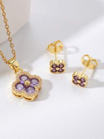 Set de 2 piezas de joyería de moda con collar y aretes con colgante floral delicado