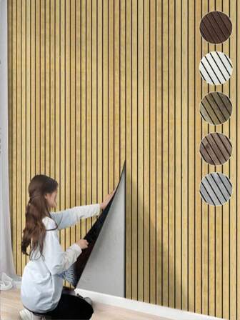 1 Roll (15.75 * 118.11 Inches) Self-Adhesive Imitation Wood Grain Wallpaper, Thickened Waterproof PVC Wall Panel, Living Room Bedroom Ceiling, Office Wall Decoration (Glue Free Installation/Waterproof And Dirt Resistant/Multi Space Adaptation)