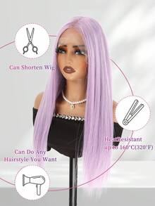 13x6 自由分缝蕾丝前假发，26 英寸，棕色、灰色、粉色、橙色、紫色可选，直发，无胶蕾丝假发，丝滑合成长直发，自然耐热纤维，带婴儿发，专为女性设计，预先拔毛，配有可调节绑带，适合日常佩戴，圣诞节和万圣节皆宜。 - 彩色 - 查看 6