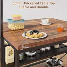 Isla de cocina de 107 cm con espacio de almacenamiento: estante para panadero de 3 niveles, soporte resistente para microondas y mesa de bar con 5 estantes ajustables, carrito de cocina estilo rústico para espacios pequeños, color marrón retro - Marrón - Ver 5