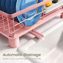 Dish Drying Rack - Small Dish Rack For Kitchen Counter, Stainless Steel Dish Drainer With Utensil Holder And Drainboard (Pink),34542872 - Màu Hồng Tươi - Xem 6