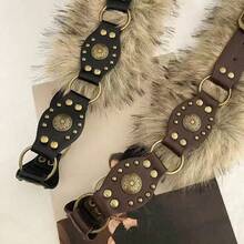 1pc Coffee Color  Adjustable Length Personalized Retro Chic Soft Fluffy Rabbit Fur Trim Durable PU Leather Niche Fashion Warm Waist Belt, Vintage Boho Coffee Brown Fur Decor Metal Studs Aesthetic Statement Waist Cincher Stylish Outfit Accent Y2K  Fashion Belt For Fall Autumn Halloween Thanksgiving Holiday Parties Daily Casual Wear Date Nights Bridal Events Winter Gatherings Cozy Streetwear Dress Up Outfits Versatile Waist Accessory  Wardrobe Staple Gift For Bride Bridesmaids Her - 咖啡 - 查看 2