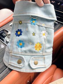 1pc Pet Clothes, Flower & Daisy Print Cute Comfortable Outfit For Small Dogs & Puppies - Blue - View 11