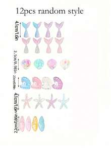 24件/12件美人鱼海洋主题派对中心装饰品，彩色贝壳、鱼尾、海星，花瓶填充物，可用于DIY手机壳装饰、迎婴派对、婚礼、生日派对、节日家居餐桌装饰 - 彩色 - 查看 5