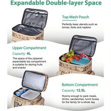 Tactical Lunch Box For Men Large Insulated Lunch Bag For Adult Heavy Duty Double Deck Expandable Lunch Cooler Bag With American Flag Leakproof Soft Lunch Pail For Work Office Camping - Camo Khaki - A4CamoKhaki - View 4