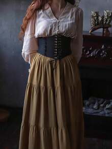 1条女士黑色简约复古抽绳腰带，适合日常通勤、聚会、约会等各种场合。 - 黑色 - 查看 5