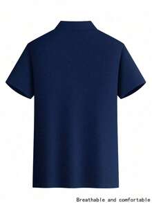 WASSUP OTHER 男士衬衫，男士宽松休闲商务POLO衫，时尚针织衫，翻领休闲T恤，短袖上衣 - 藏蓝色 - 查看 3