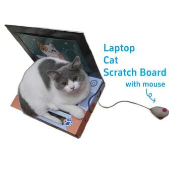 笔记本电脑造型猫抓板带鼠标 - 趣味印花猫抓垫，适合各种体型猫咪的必备爪子护理工具，耐用纸板材质，室内玩耍和家居装饰的完美之选，猫抓柱，笔记本电脑造型，结构坚固