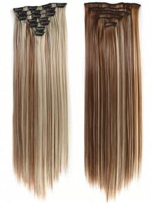16 Clips 7Pcs/Set Hair Extensions Long Straight Hairstyle Synthetic Blonde Black Hairpieces Heat Resistant False Hair Daily Use For Women - Multicolor - View 23