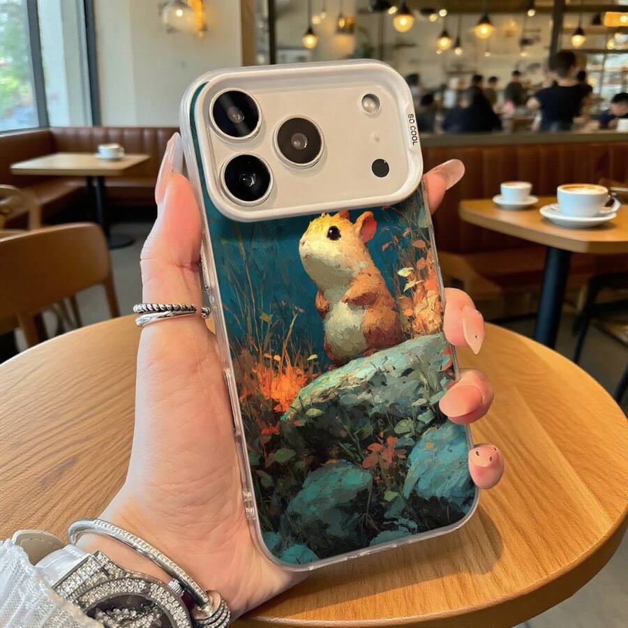 Funda de Teléfono Blanca Diseño de Hamster Lindo en Escena Natural para iPhone 14 Pro Max y Galaxy S23 Plus, Regalo Ideal para Todas las Estaciones - Negro - Ver 1