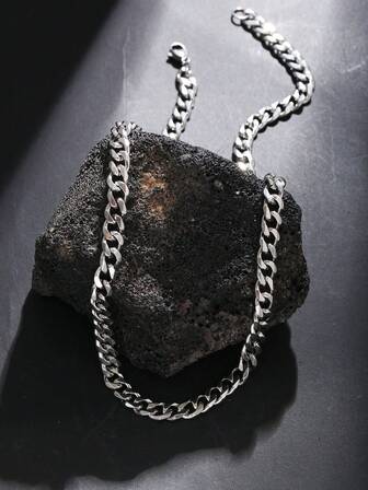 1 pieza Collar de cadena cubana personalizada gruesa de acero de titanio pulido, collar de cadena de estilo hip hop dominante para hombres