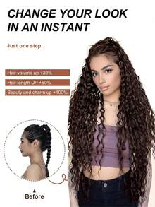 36 Inch Long Black Ponytail Wig, Lightweight Fluffy Natural Curly Drawstring Ponytail, Multi-Layer Soft Clip-In Hair Extensions, Synthetic Wig For Women - Linen Brown - View 6