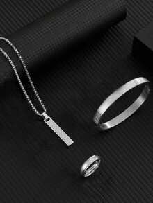 3pcs/Set Stainless Steel Roman Numeral Jewelry Set For Men, Bracelet Necklace Ring, Personalized Accessory, Valentine's Day Gift - Multicolor - View 18