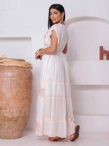 Boho Long Dress With Lurex Detail - White - View 2