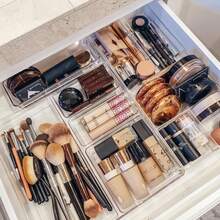 Hot-Selling 15cps Desk Drawer Organizer, Non-Slip Storage Tray, 4 Sizes Transparent Plastic Drawer Storage Box, Drawer Divider, Decorative Box, Bathroom Tray For Use In Makeup, Kitchen, Bedroom, Bathroom, Office. - Clear - View 4