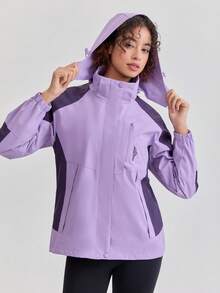 1pc Women's Color Block Spring/Autumn Windbreaker, Sports Outdoor Waterproof Lightweight Jacket For Running, Hiking - Purple - View 4