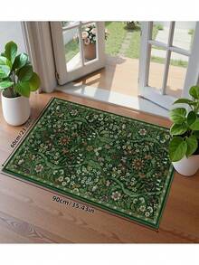1件波西米亚现代巴黎花园花卉地毯，适用于客厅；防滑锈红色印花复古农舍地毯，适用于卧室、餐厅、宿舍、办公室、家居装饰 - 綠色 - 查看 3