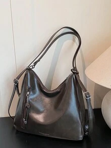 New Fashion Large Capacity Tote Bag, Korean Style Shoulder Bag, Casual Commuter Backpack - Coffee - View 12