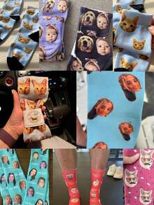 1 par de calcetines cómodos con estampado personalizado de rostro y corazón rojo, estilo romántico hasta el tobillo, regalo del Día de San Valentín, unisex - Multicolor - Ver 9